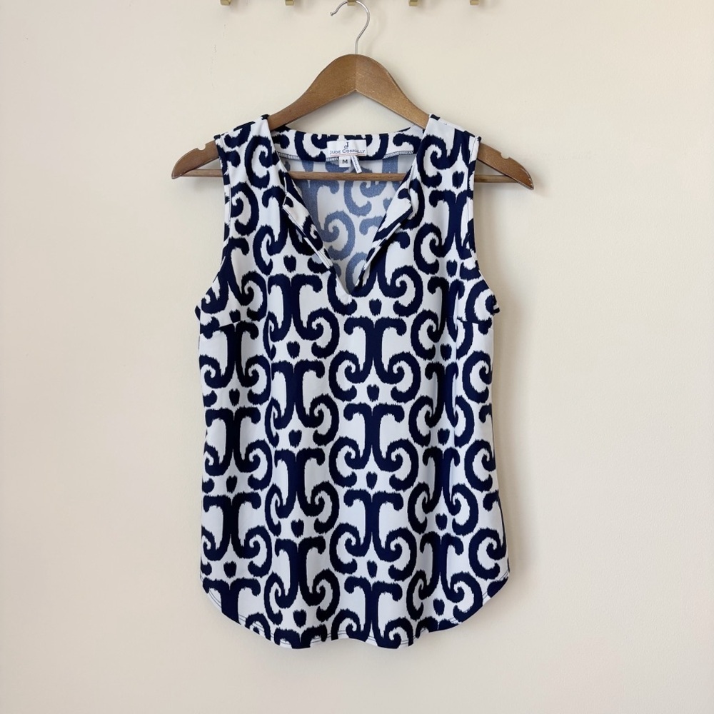 Jude Connally Ali Blue Ikat Print Sleeveless Top Medium Coastal Summer - Picture 7 of 7
